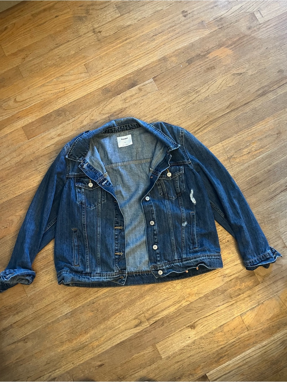 Old Navy Dark Blue Distressed Denim Jacket